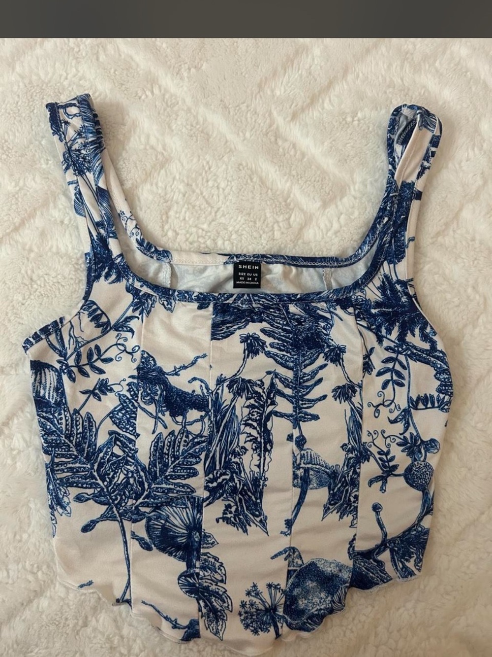 SHEIN Blue Floral Square Neck Crop Tank Top